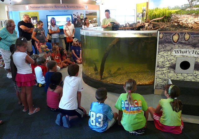 Children listening to a speaker at a National Estuarine Research Reserve Site