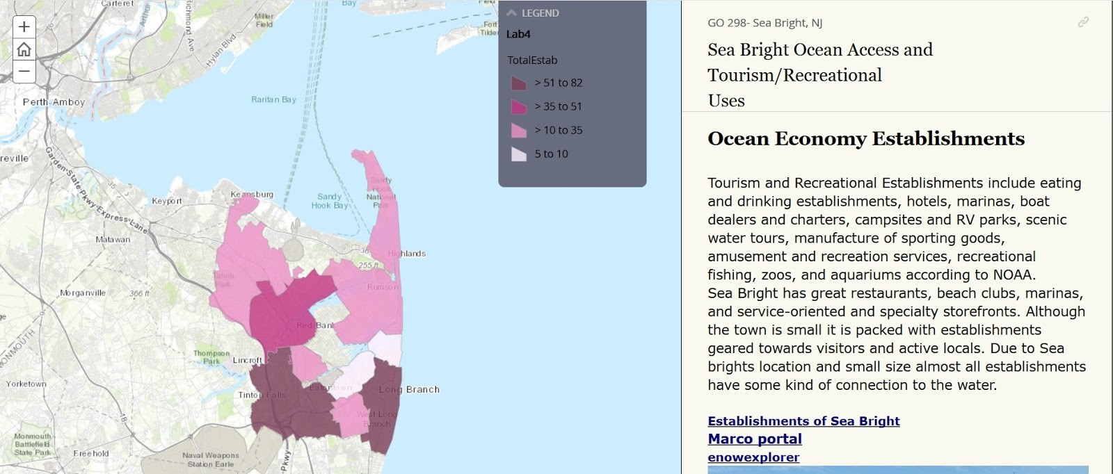 Students use the ENOW Explorer and Sea Level Rise Viewer to investigate ocean access and tourism and recreation in Sea Bright, New Jersey