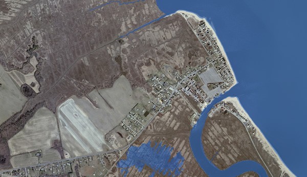 Sea Level Rise Viewer showing flooding extent and impact in Bowers Beach, Delaware