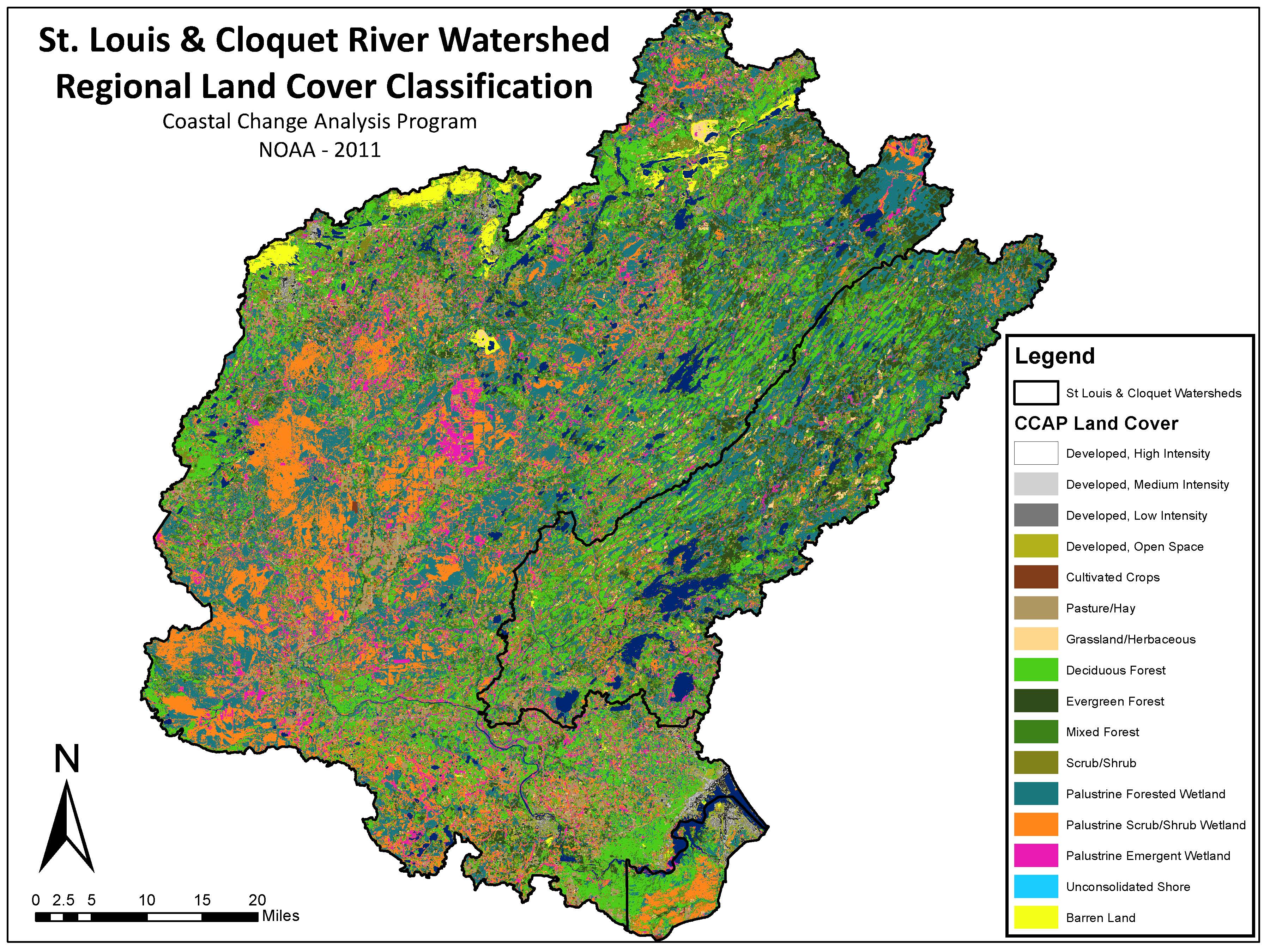 C-CAP Land Cover Atlas provides data for the St. Louis and Cloquet River Watersheds