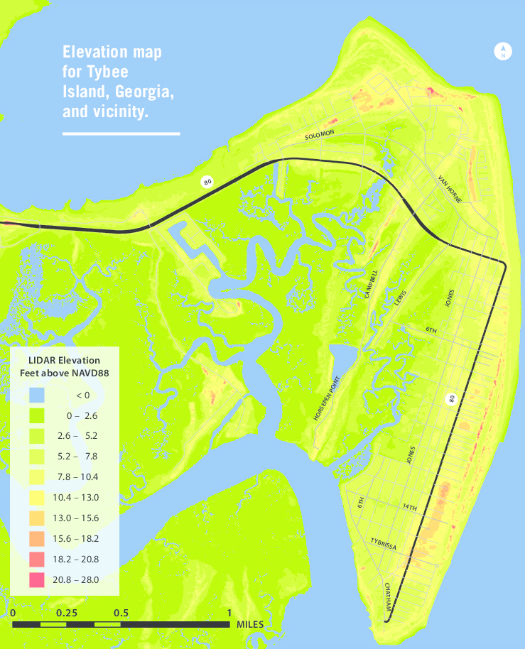 Sea Level Rise Viewer, Coastal Topobathy, and Topographic Lidar help the City of Tybee Island, Georgia to better prepare for and adapt to rising seas