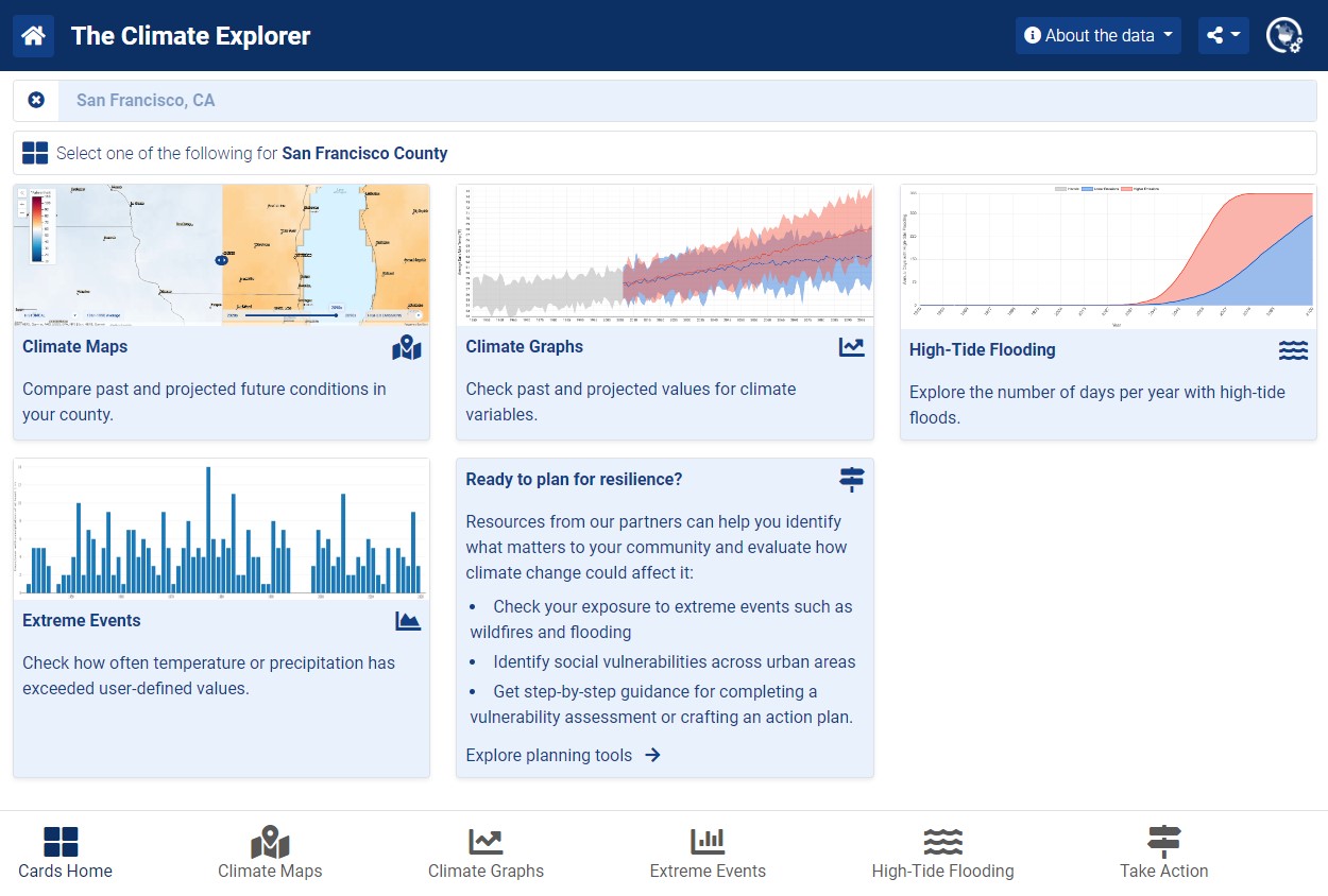 A screenshot of the tool, The Climate Explorer, being used.