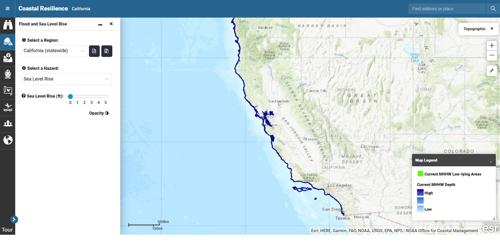 A screenshot of the tool, Coastal Resilience Mapping Portal, being used.