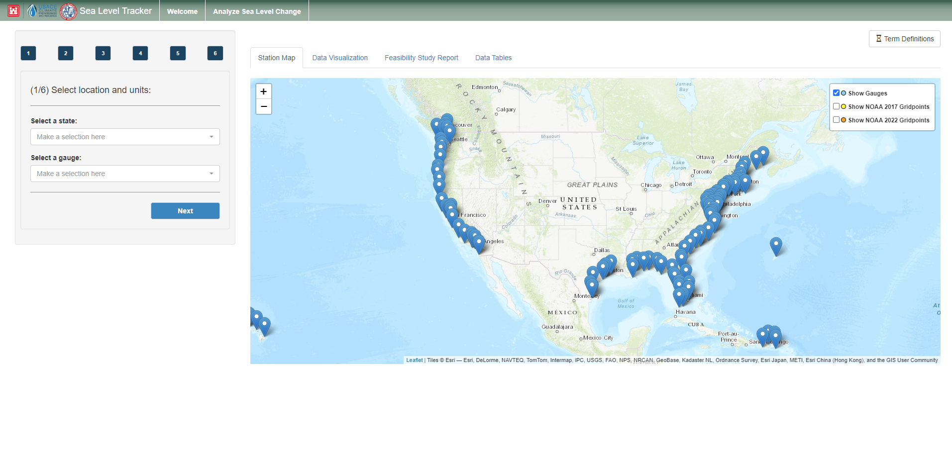 A screenshot of the tool, Sea Level Tracker, being used.