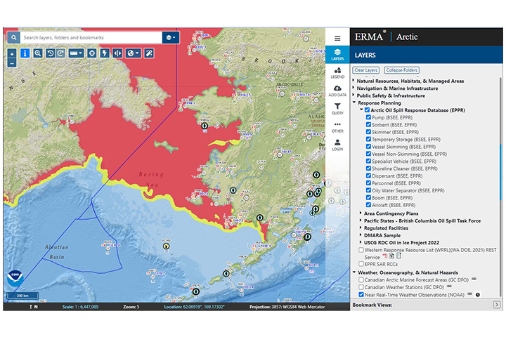 A screenshot of the tool, Environmental Response Management Application, being used.