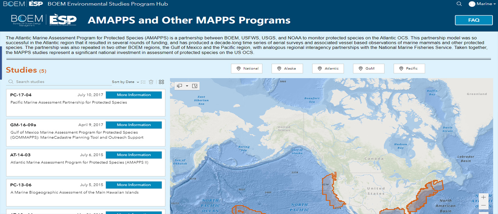 A screenshot of the tool, Environmental Studies Program Information System, being used.
