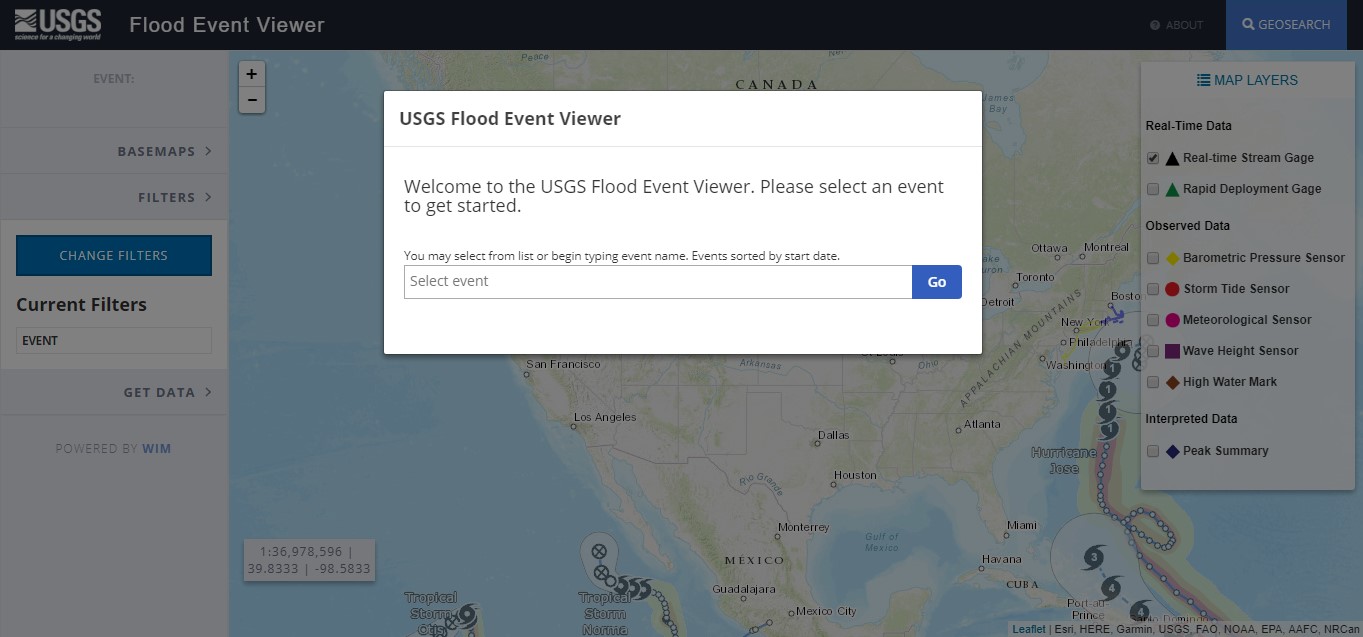 A screenshot of the tool, Flood Event Viewer, being used.