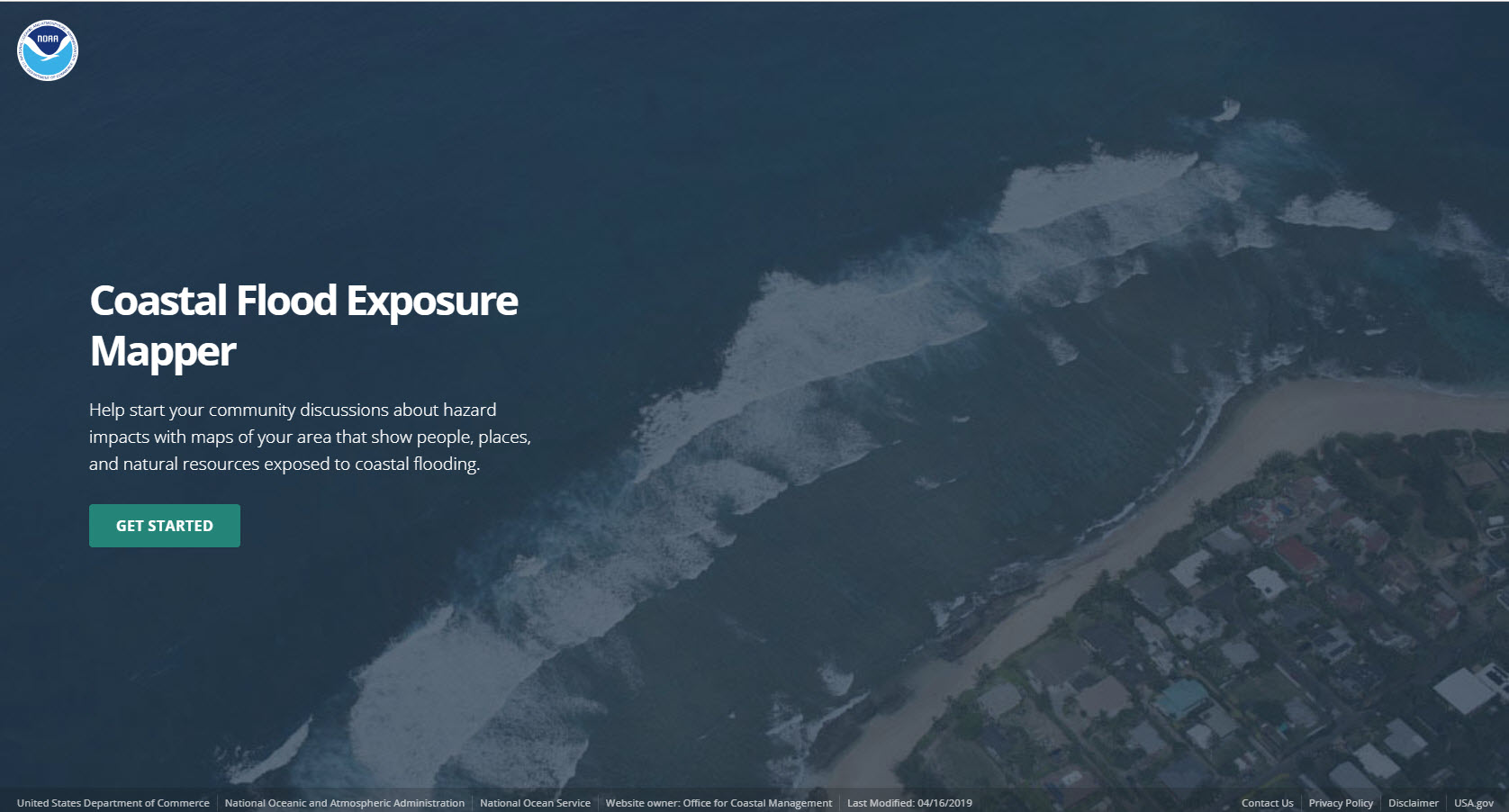 A screenshot of the tool, Coastal Flood Exposure Mapper, being used.