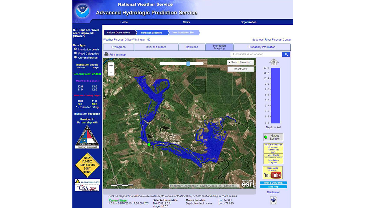 A screenshot of the tool, Riverine Flood Inundation Maps, being used.