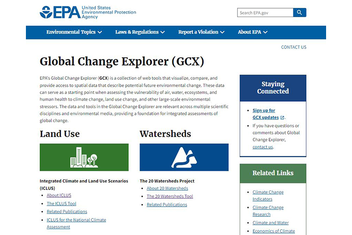 A screenshot of the tool, Global Change Explorer, being used.