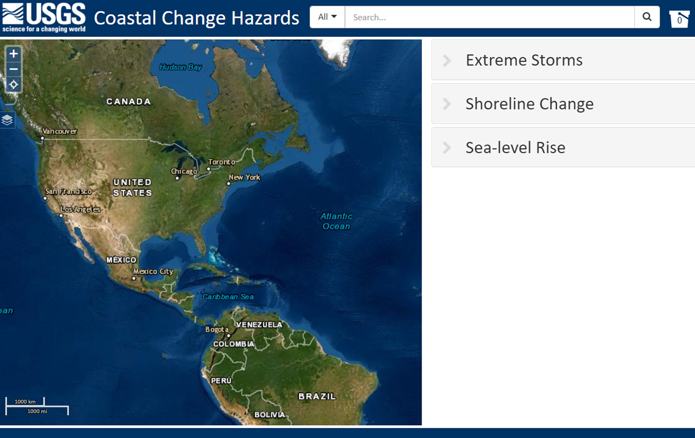 A screenshot of the tool, Coastal Change Hazards Portal, being used.