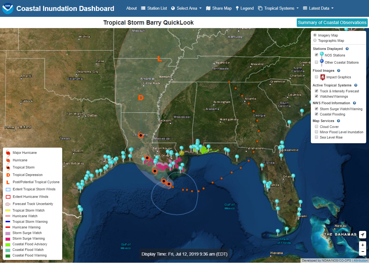 A screenshot of the tool, Coastal Inundation Dashboard, being used.
