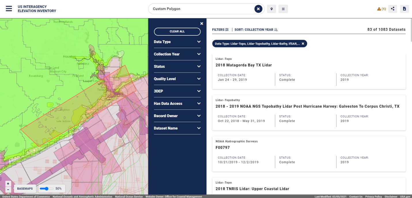 A screenshot of the tool, United States Interagency Elevation Inventory, being used.