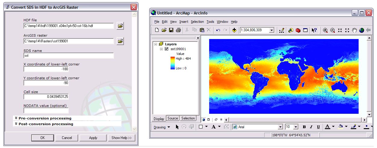 A screenshot of the tool, Marine Geospatial Ecology Tools, being used.