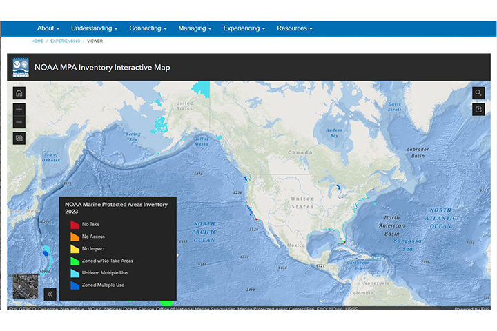A screenshot of the tool, Marine Protected Areas Data Viewer, being used.