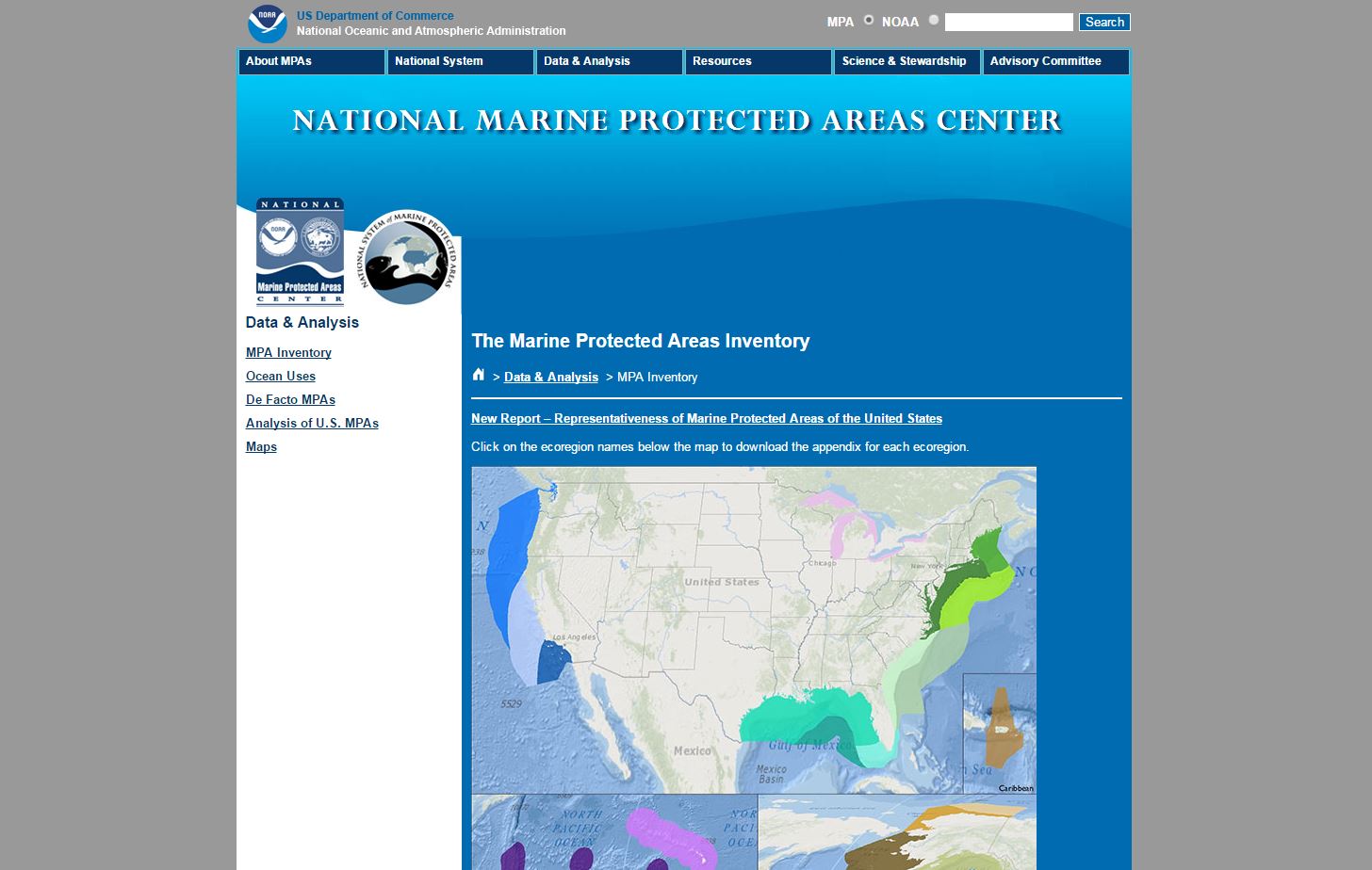 A screenshot of the tool, Marine Protected Areas Data Viewer, being used.