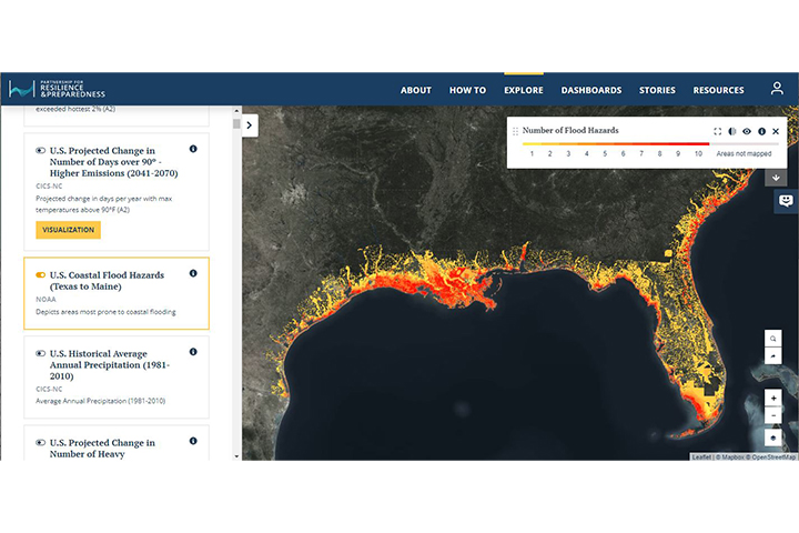 A screenshot of the tool, Partnership for Resilience and Preparedness Data, being used.