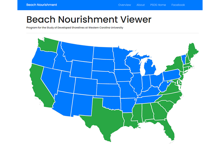 A screenshot of the tool, Beach Nourishment Viewer, being used.