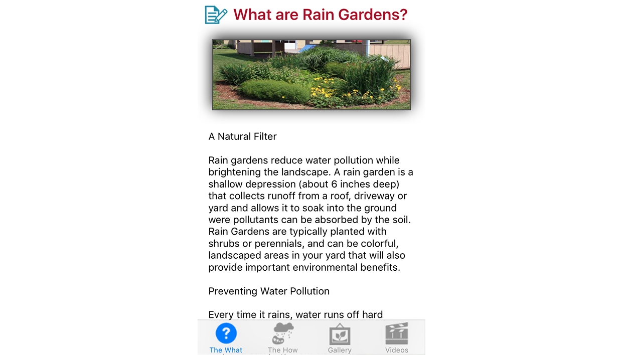 A screenshot of the tool, Rain Garden App, being used.