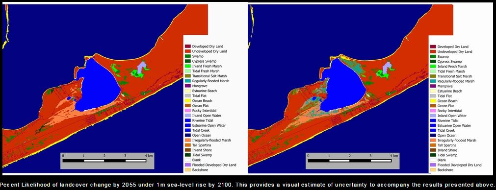 A screenshot of the tool, Sea Level Affecting Marshes Model, being used.