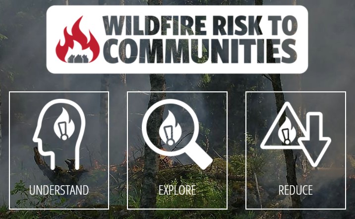 A screenshot of the tool, Wildfire Risk to Communities, being used.