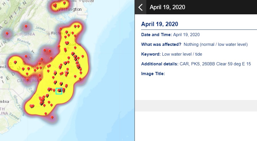 A screenshot of the tool, Citizen Science Water Level Application, being used.