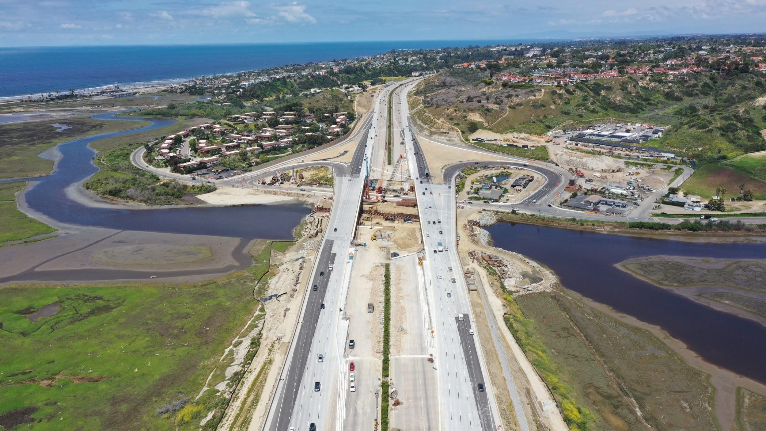 Aerial Photo of San Elijo Lagoon highway bridge.