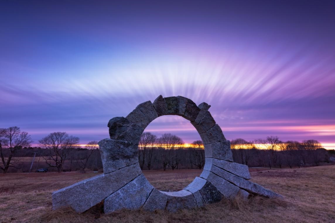 Image of a circular stone monument at Wells Reserve, Maine