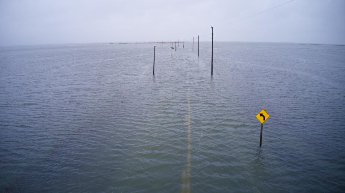 Image of a flooded street at Jacques Cousteau Reserve, New Jersey